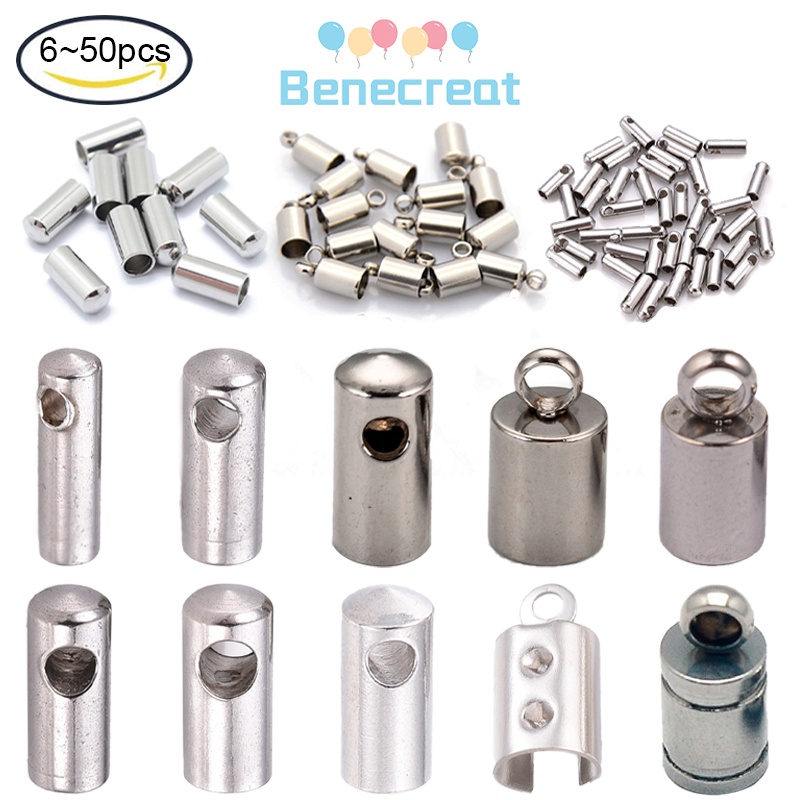 Bộ 6 / 50 đầu bọc dây da BENECREAT bằng thép không gỉ nhiều màu sắc