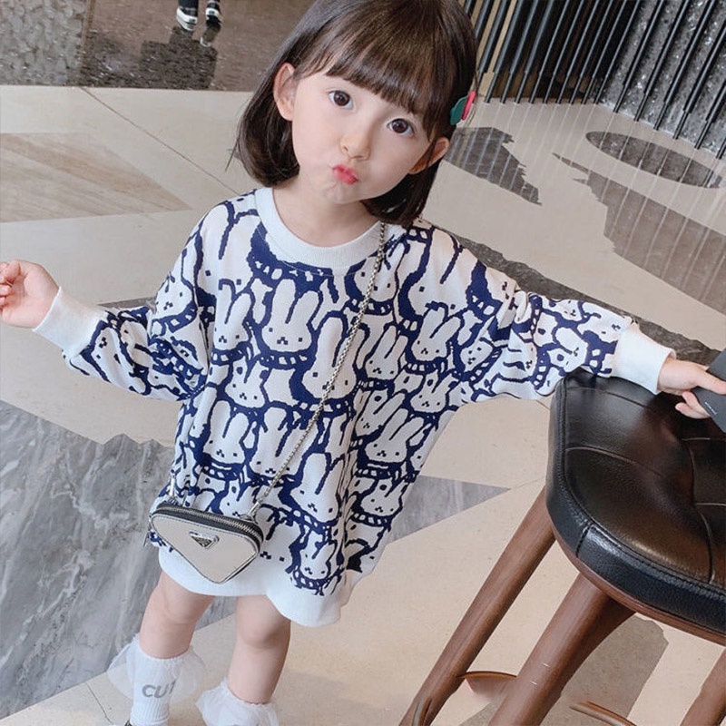 Đầm nỉ IQ ANGEL tay dài phong cách Hàn Quốc thời trang mùa thu cho bé gái