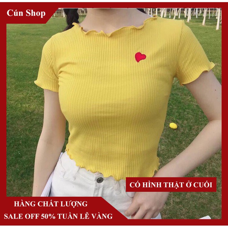 Áo croptop thêu trái tim 3 màu tun gân mềm mịn LIKANO CRT52