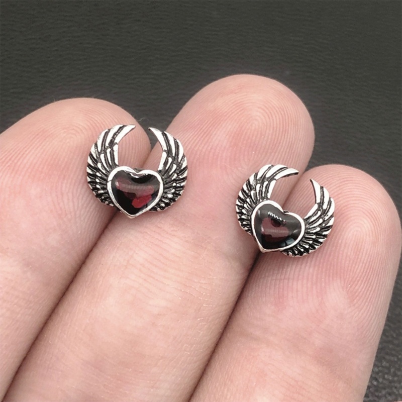 Khuyên Tai Bạc Hình Trái Tim Đôi Cánh Thiên Thần Phong Cách Gothic Cổ Điển Cho Nam Và Nữ Y2k