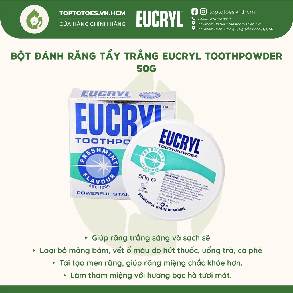 Bột Đánh Răng Eucryl Toothpowder tẩy trắng và làm sạch răng 50g