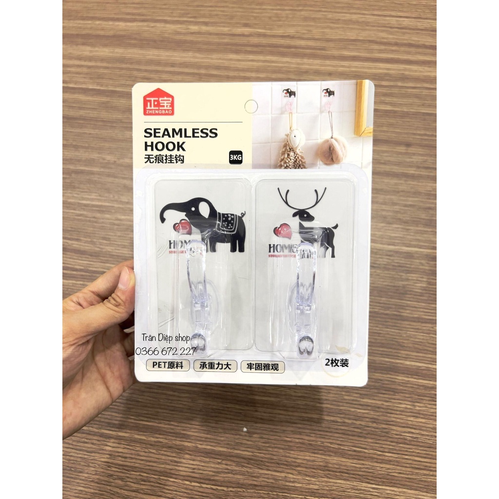 Móc dán tường 2 tầng trong suốt móc dán tường hươu voi