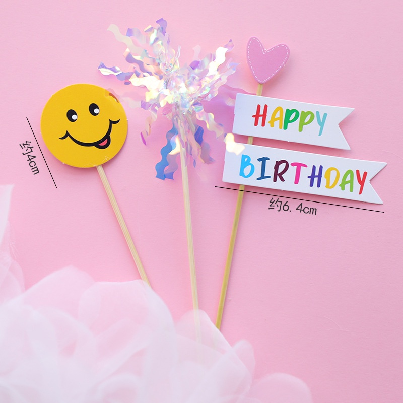 Phụ kiện trang trí bánh kem bánh sinh nhật  que cắm tim cờ happy birthday