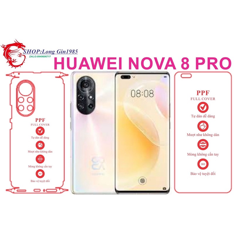Huawei Nova 8 Pro miếng dán trong Ppf mặt sau và mặt trước chống va đập chống trầy xước