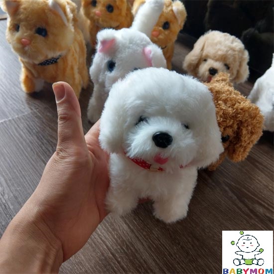 Đồ chơi thú bông chú Chó bông trắng biết đi, biết kêu, biết vẫy đuôi siêu cute giúp bé thân gần gũi với con vật