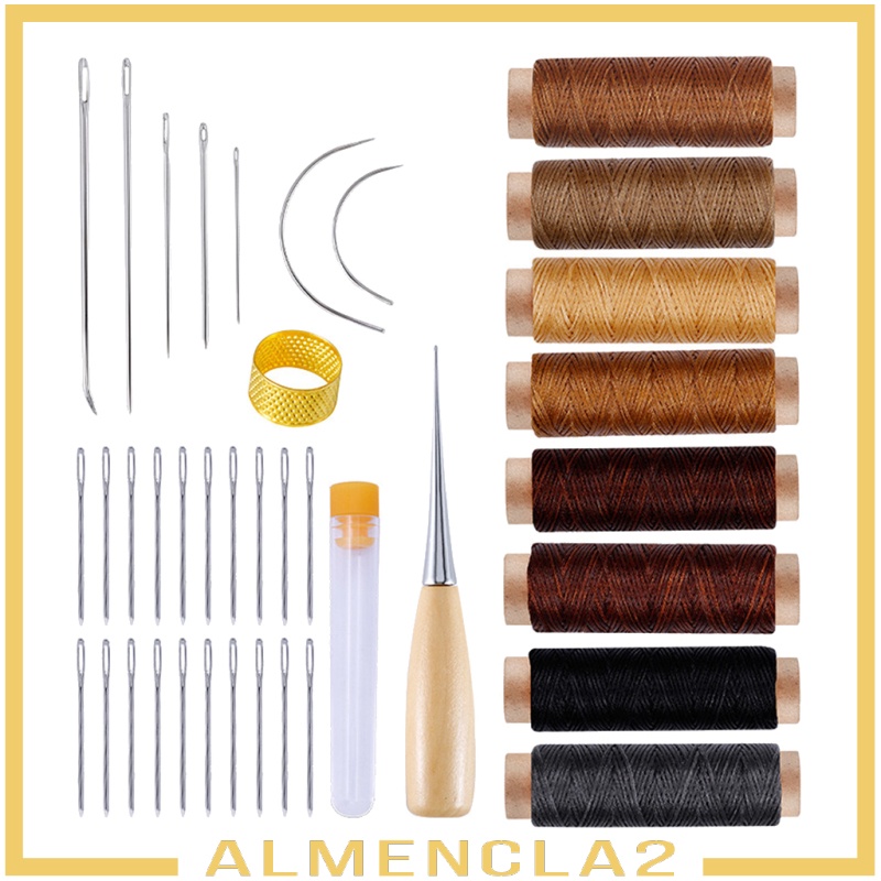[ALMENCLA2] 38Pcs Leather Craft Hand Stitching Sewing Craft Tool Kit Awl Waxed Thread