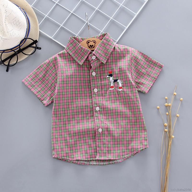 Áo sơ mi ngắn tay kẻ ô cho bé trai