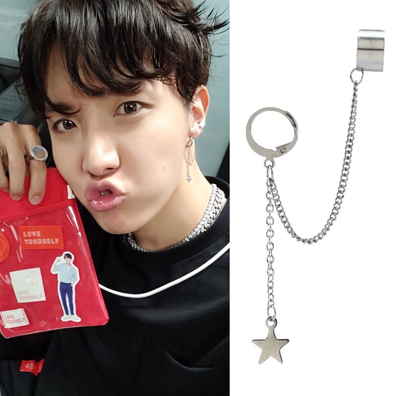 Khuyên tai titan ngôi sao phối xích gắn vành J-Hope BTS