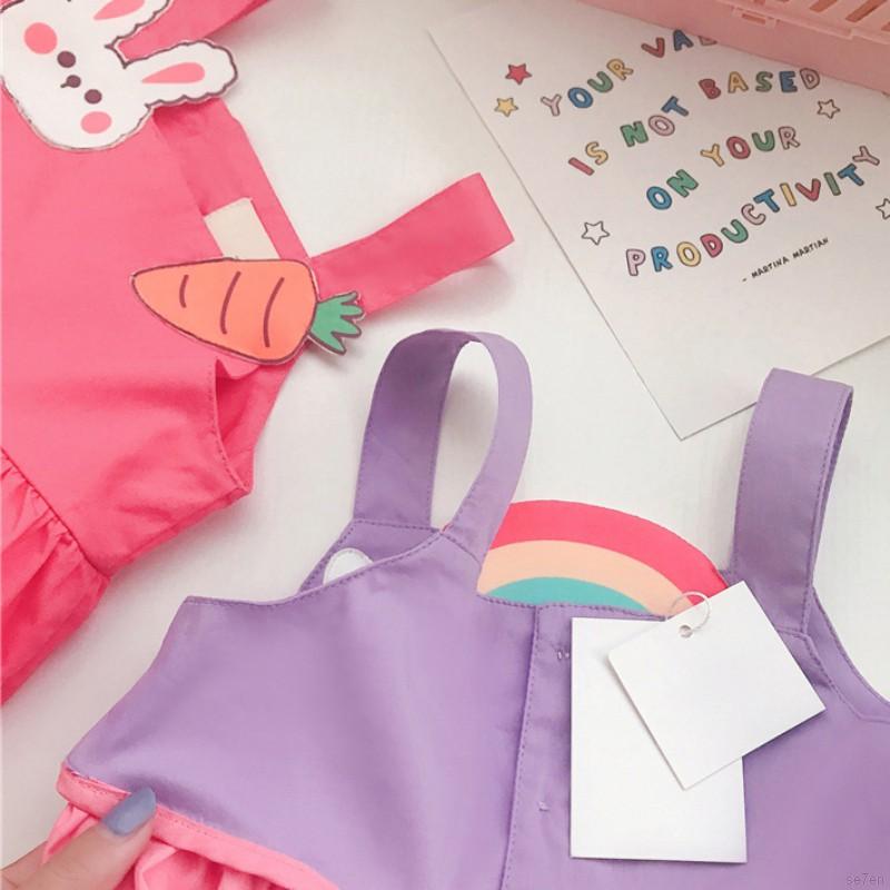 Đầm xếp ly họa tiết màu cầu vồng thời trang xinh xắn cho bé gái 1.5-4T