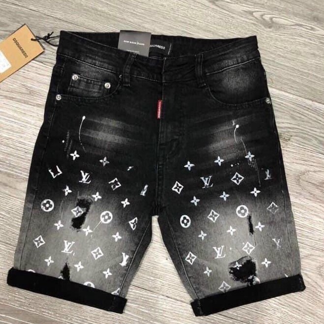 Quần short jean nam DSQ đen rách thêu logo vẩy sơn chất bò form body mẫu mới nhiều màu cao cấp AHFASHION
