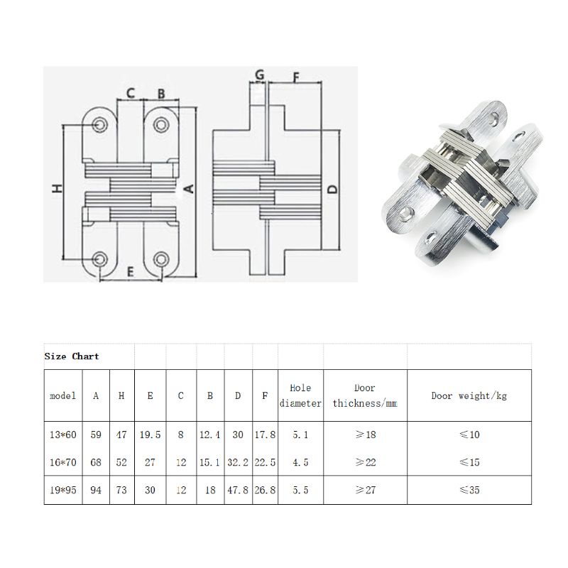 Bản Lề Cửa Ẩn Hình Chữ Thập Màu Bạc Chất Lượng Cao