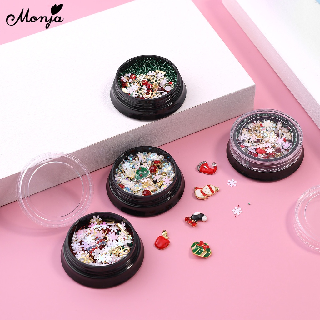 [Hàng mới về] Hộp phụ kiện trang trí móng tay nghệ thuật MONJA 3D phong cách Giáng Sinh đáng yêu