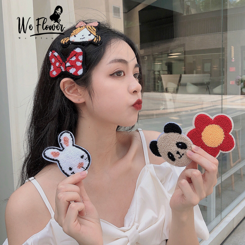 Kẹp tóc kim loại họa tiết động vật vải len dễ thương dành cho nữ