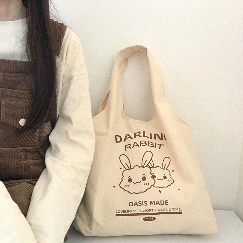 Túi Vải Canvas Mềm Đeo Vai In Họa Tiết Phong Cách Harajuku Nhật Bản Cho Nữ