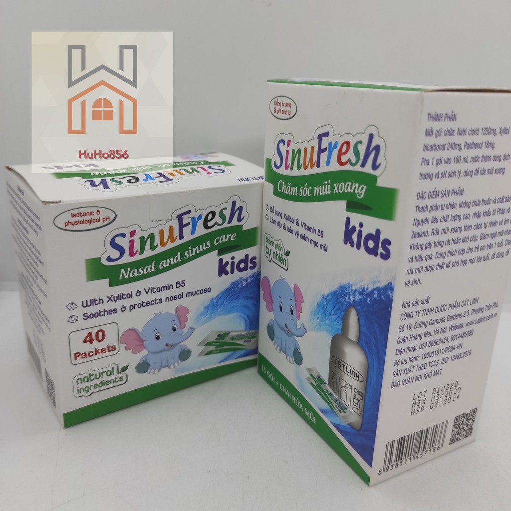 Muối rửa mũi cho bé Sinufresh Kids,THÊM VITAMIN B5 GIÚP TÁI TẠO NIÊM MẠC MŨI, chính hãng Cty Dược Cát Linh- hộp 40 gói