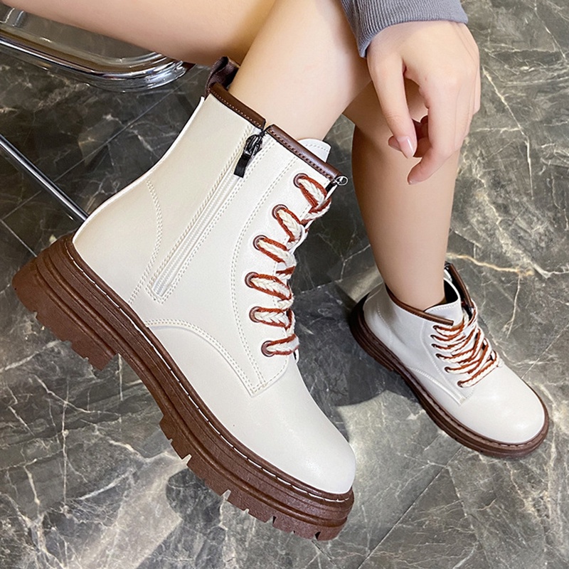 Giày bốt martin IELGY đế dày có khóa kéo màu sắc tương phản phong cách Anh Quốc thời trang cho nữ