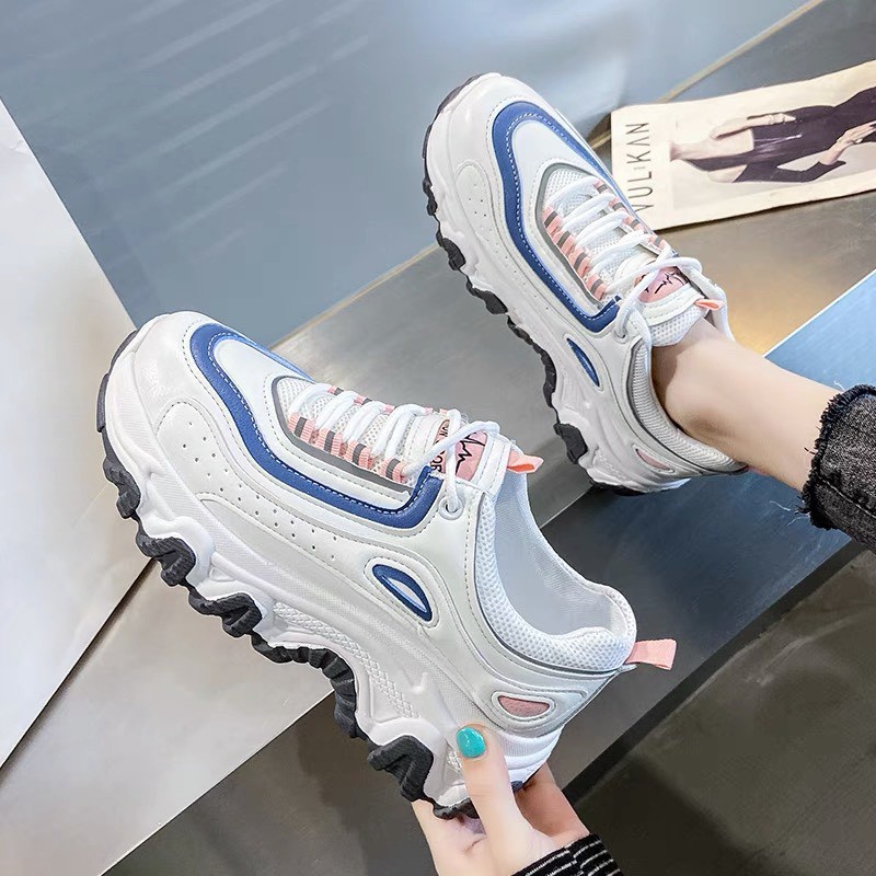 Giày thể thao nữ độn đế thấp cổ, Giày sneaker nữ đế cao có viền nhũ phối màu cá tính , năng động | BigBuy360 - bigbuy360.vn