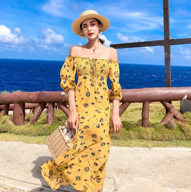Váy nữ đầm maxi đi biển đi dạo,quần lụa dài hoạ tiết báo