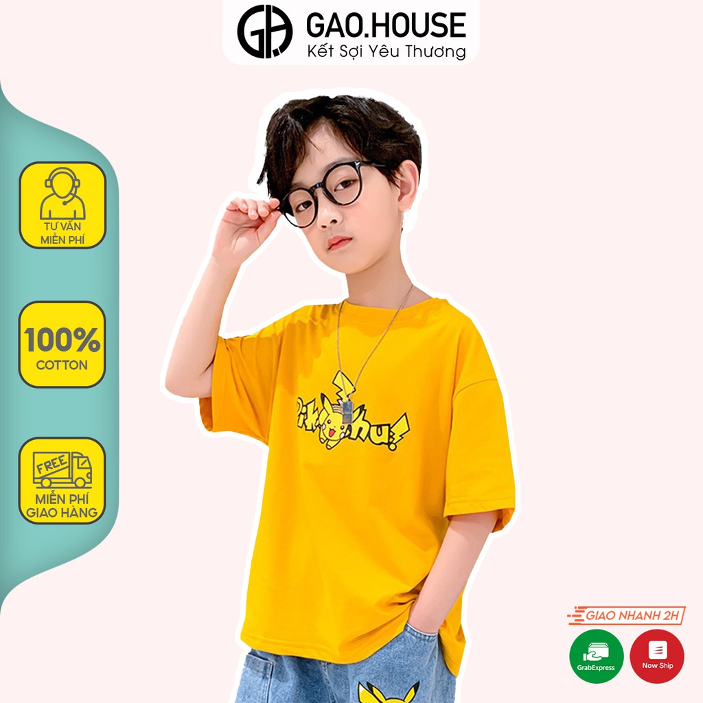 Áo thun cho bé Gạo House cotton 4 chiều cổ tròn cộc tay họa tiết Pikachu