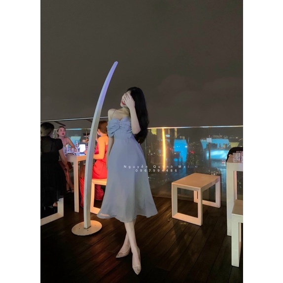 Váy trễ vai công chúa 2 màu đi tiệc siêu hot