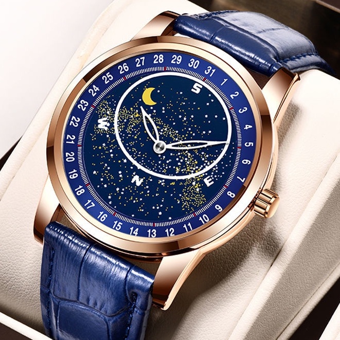 Miễn phí vận chuyển đồng hồ sao xoay mới nhất của Thụy Sĩ 42mm dây đeo bằng da nam chống nước Đồng hồ dạ quang Galaxy đồng hồ cặp đôi cao cấp đầy sao TIKTOK bán chạy