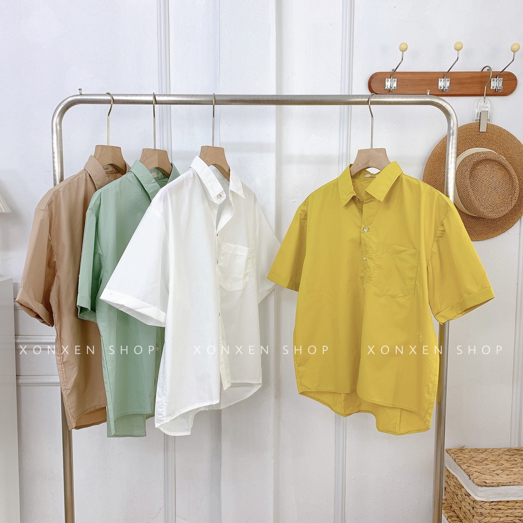 Áo sơ mi nữ tay ngắn áo sơ mi đi học 1 túi dễ thương XONXEN SHOP freesize mã 32