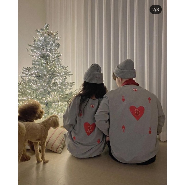 Áo sweater valentine cho nam nữ áo MIb xám in hình trái tim cho cặp đôi. hàng FULL TAG