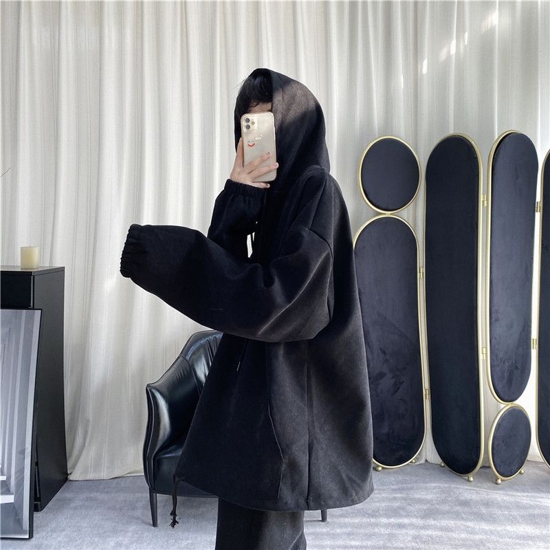 Áo Khoác Hoodie Màu Trơn Dáng Rộng Thời Trang Hàn Quốc 2022 Cho Nữ