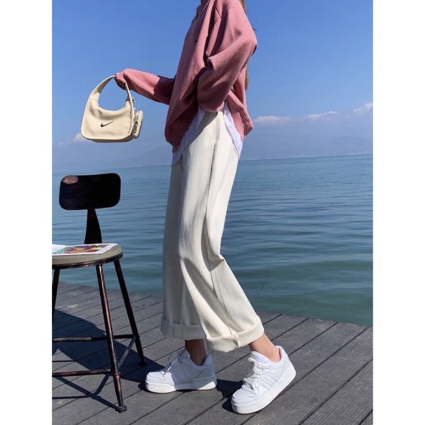 Quần Ống Rộng Dáng Suông Kaki Nam Nữ Ulzzang
