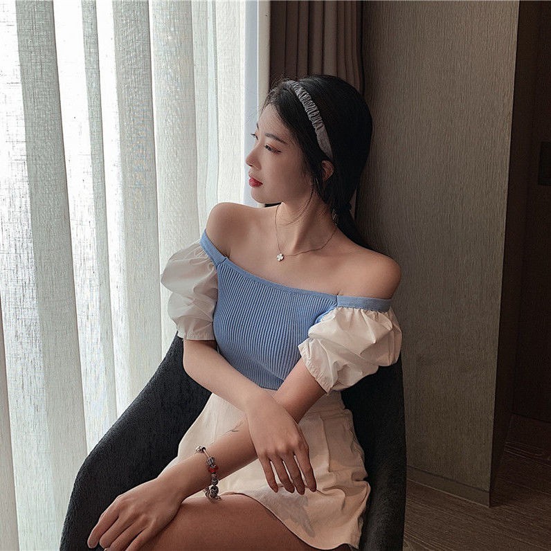 Áo sơ mi đan đáy vuông cổ mùa hè thun mỏng tay ngắn rắn màu quần nữ hàng đầu gợi cảm