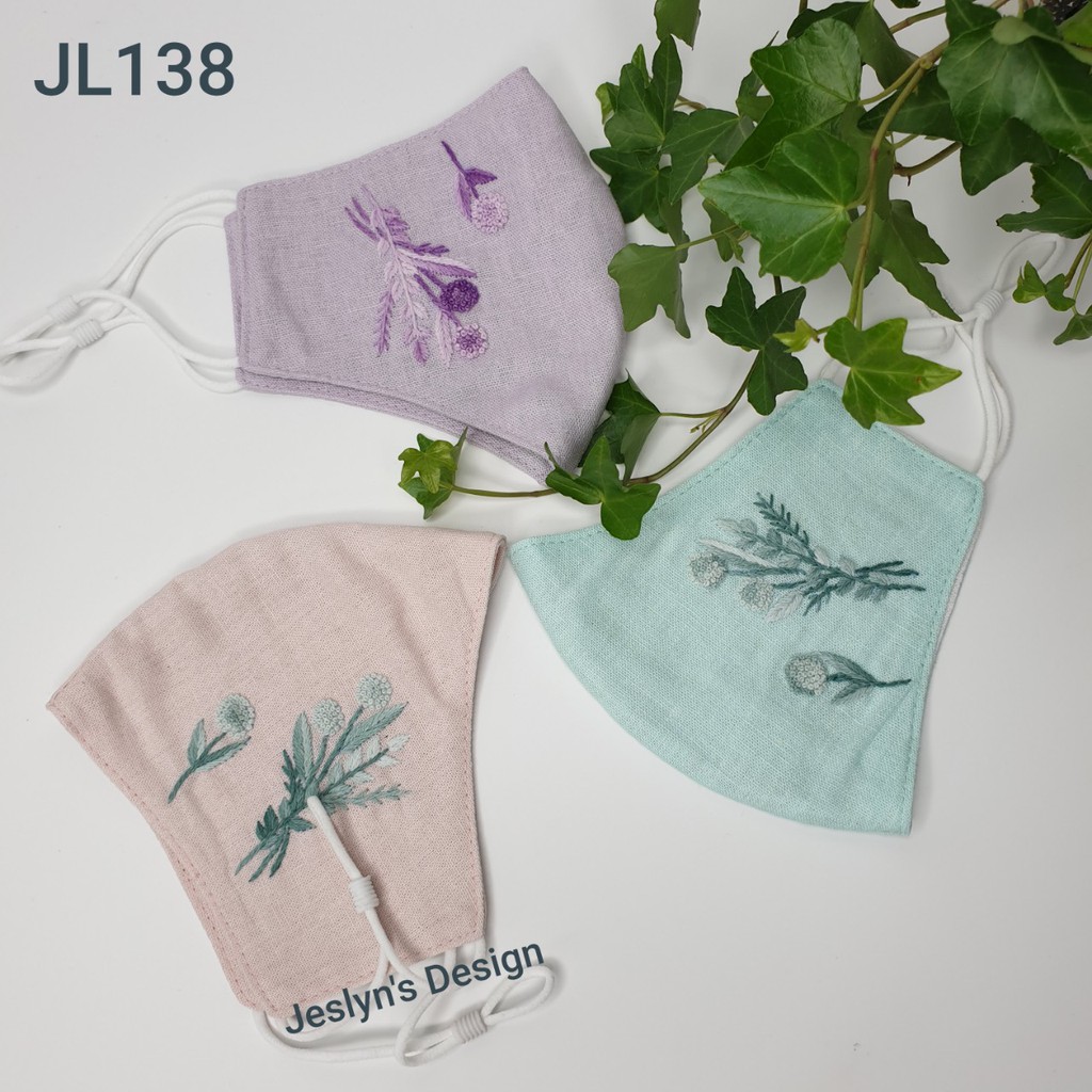 Khẩu trang thêu tay vải linen JL138