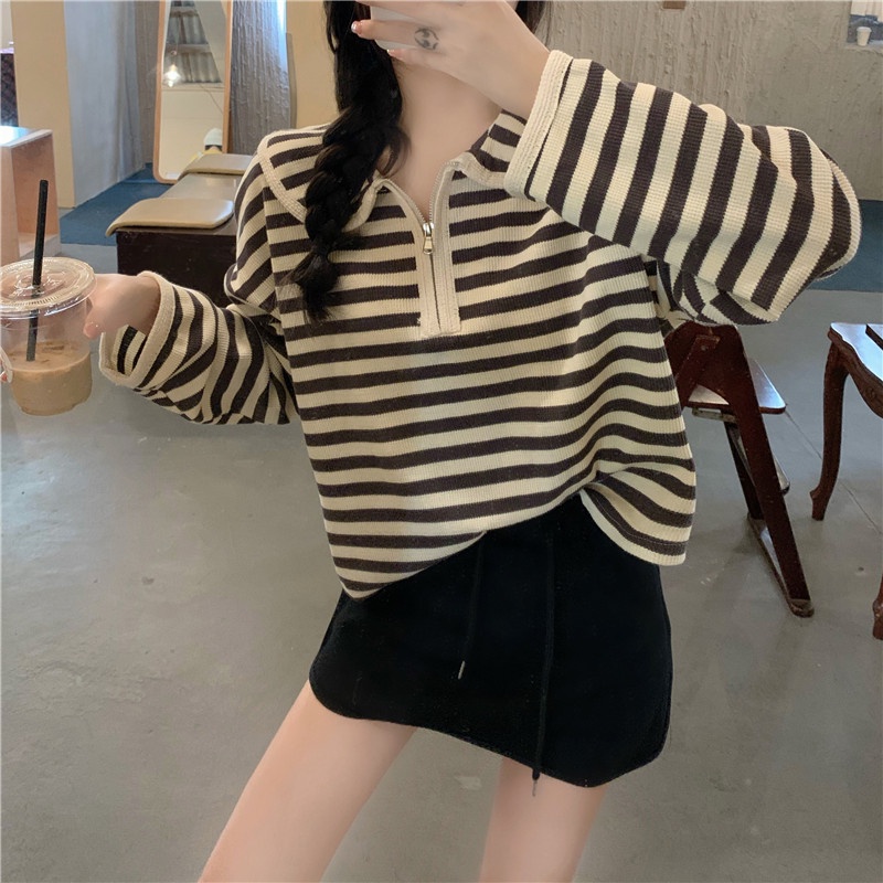 Áo tay dài có khóa kéo thời trang Hàn Quốc mới dành cho nữ