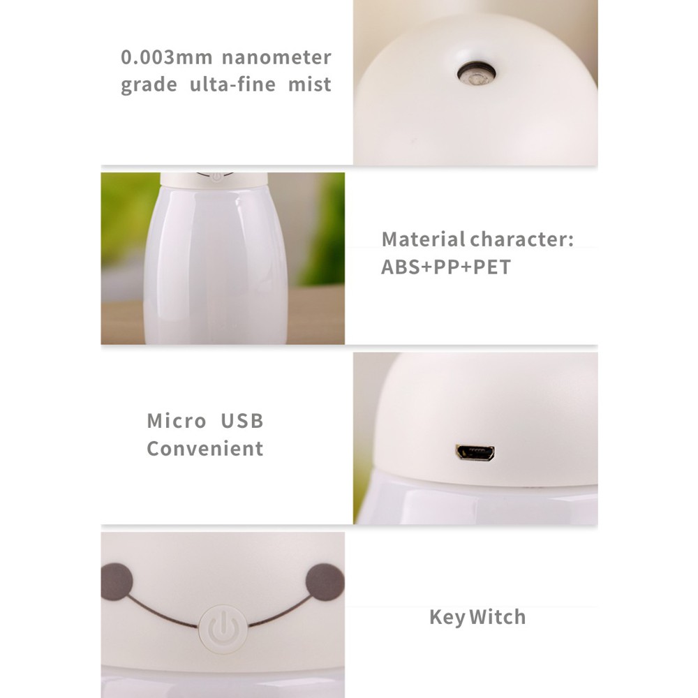 Máy Phun Sương Tạo Ẩm Baymax Mini Đèn Led Rgb 400ml Humi H803 - Màu Xanh Dương