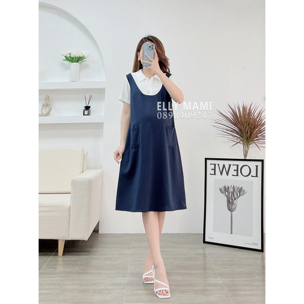 ( 40kg - 95kg ) Đầm Bầu ,Suông Liền Cổ Sơmi Trắng Form Dễ Mặc Thoải Mái Suốt Thai Kì &amp; Sau Sinh ( Kèm Video +Ảnh Thật )