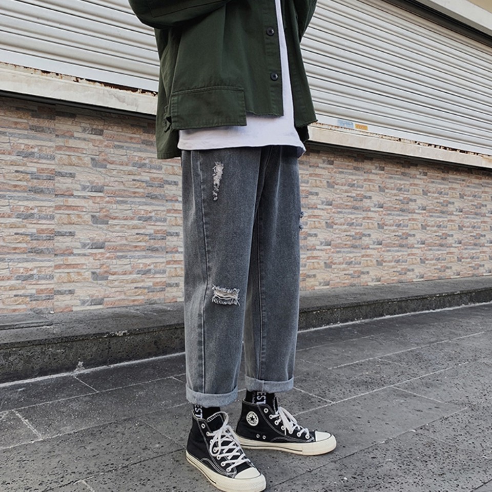 [Tiền Nào Của Đấy]Quần Jean Baggy Rách Nam Ống Rộng Màu Xanh Hàn Quốc Hot Trend 2020-B04 | BigBuy360 - bigbuy360.vn