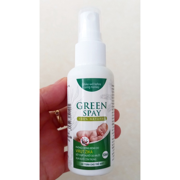 Xịt xua muỗi, cồn trùng thảo dược Green spay lọ 50ml. Đuổi muỗi, côn trùng hiệu quả, an toàn cho trẻ