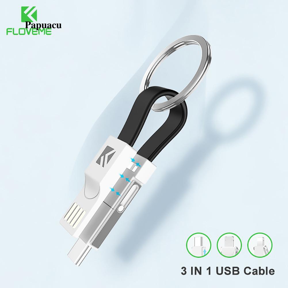 Dây sạc móc khóa 3 trong 1 2A Micro USB Type C cho Android iOS