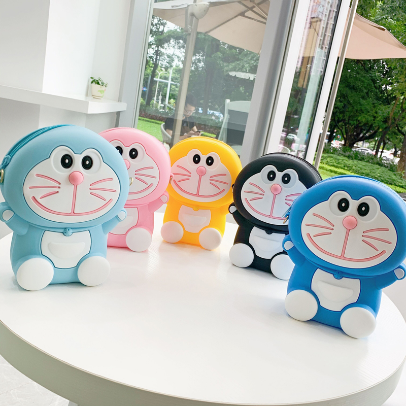 túi đựng tiền Korean Version Cartoon Doraemon Big Sling Bag Crossbody Silicone Wallet Card Shoulder Bag Diagonal Girls Women Soft Coin Purse Bag with Strap