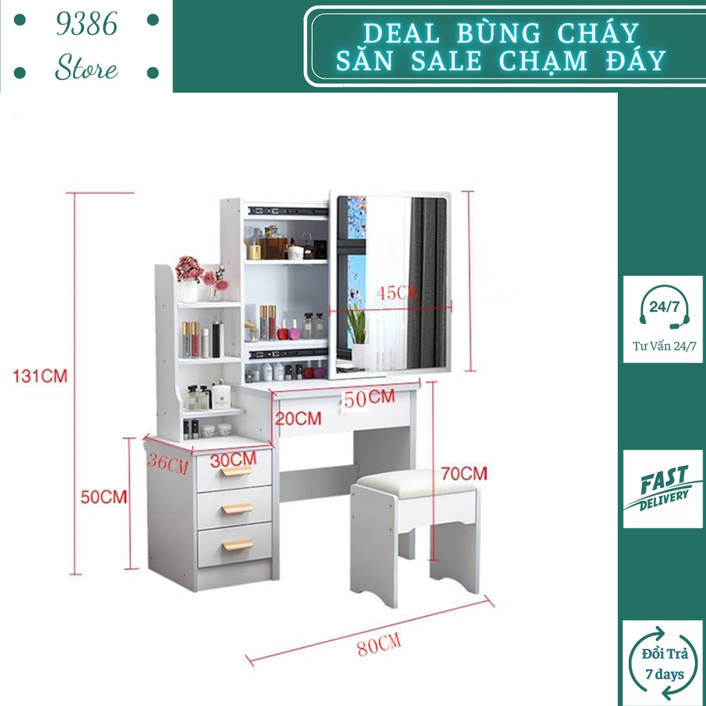 Bàn trang điểm kèm gương ghế tiện dụng 80cm 9386 STORE