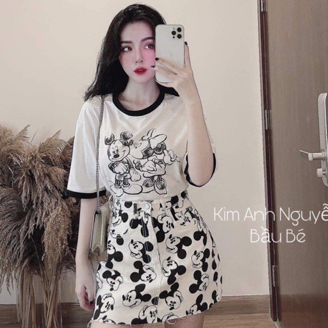 Set áo phông + chân váy kaki