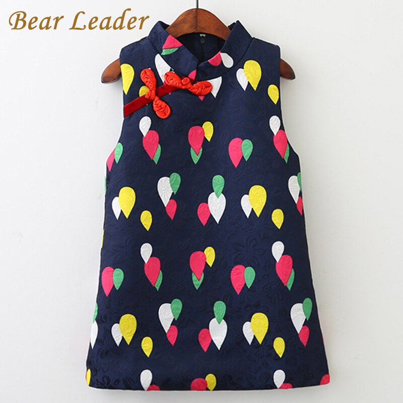 BEAR LEADER Đầm Sườn Xám Sát Nách In Họa Tiết Chấm Bi Phong Cách Trung Hoa Thời Trang Mùa Thu 2017 Mới Cho Bé Gái