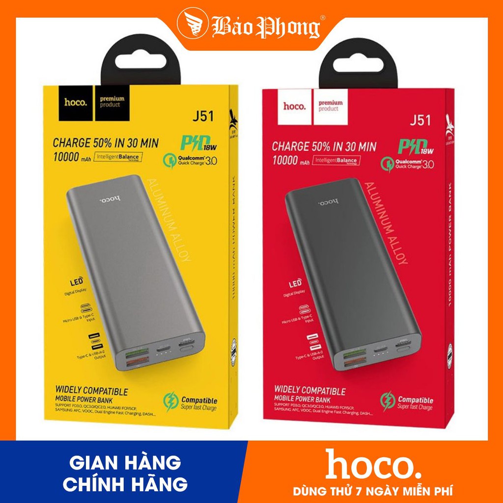 Pin Sạc Dự Phòng Hoco J51 - 10.000 mAh PD + QC3.0- Chính hãng