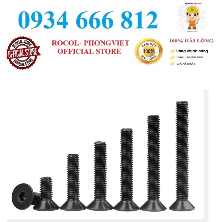 50c M5 Bulong lục giác chìm đầu bằng M5 thép mạ cấp bền 10.9 M5x6, M5x8,M5X10, M5X12, M5X16, M5X20, M5X25,M5X30, M5x40