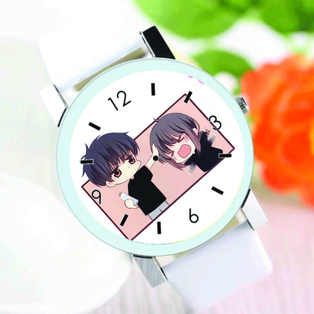 Đồng hồ đeo tay IN HÌNH CON TIM RUNG ĐỘNG manhua nam nữ anime chibi thời trang dễ thương mẫu ngẫu nhiên