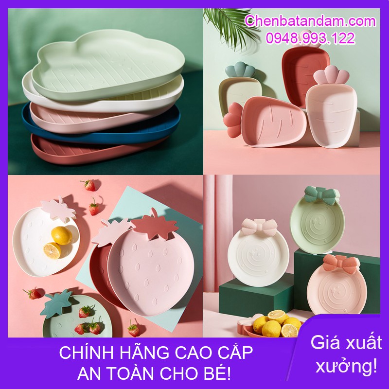 Khay đựng chén đĩa ăn dặm hình đám mây, củ cải, dâu tây, nơ tròn