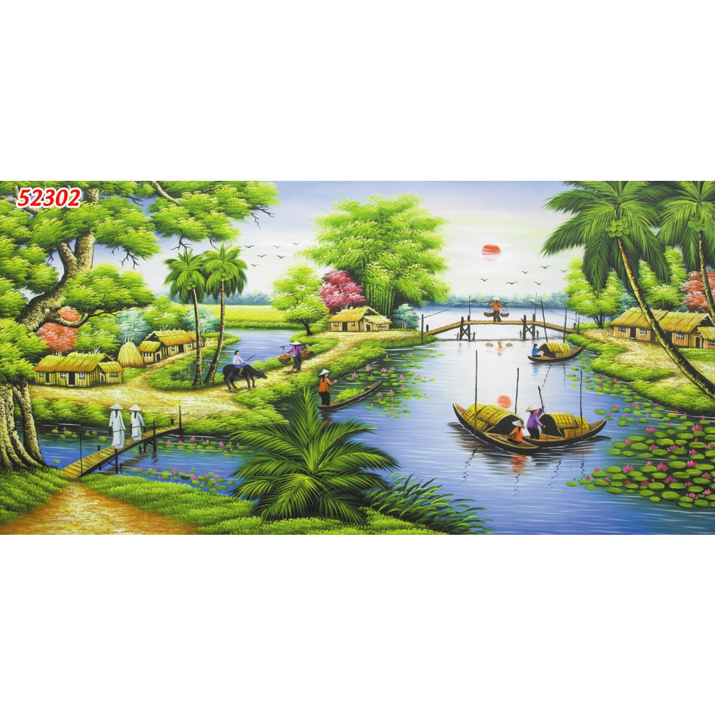 Tranh Làng Quê Thời Xưa Cũ Chuyên Dán Tường 3D