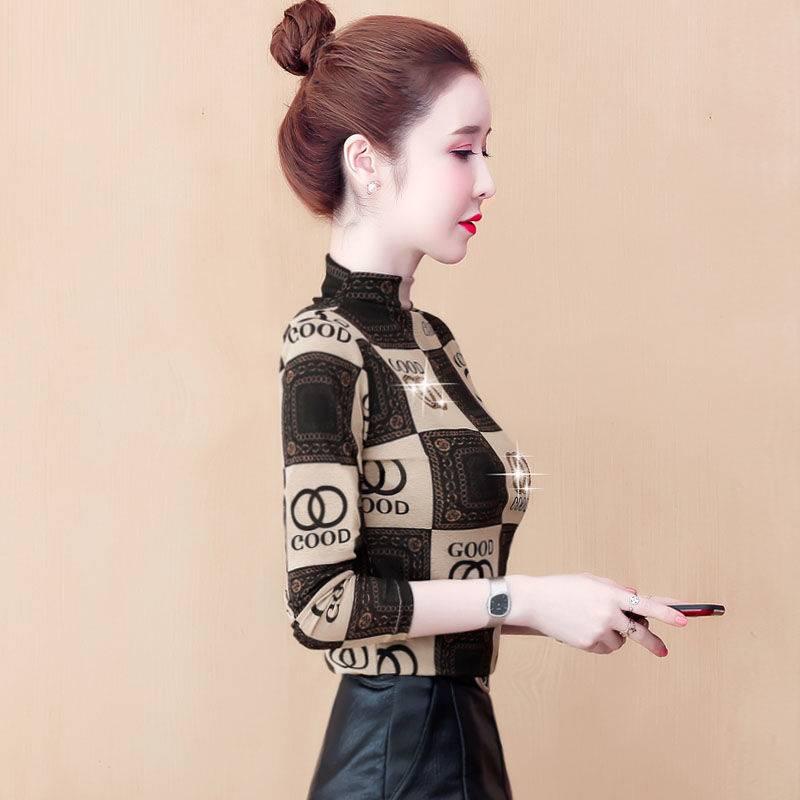 Áo thun tay dài cổ cao plus size cho phụ nữ trung niên