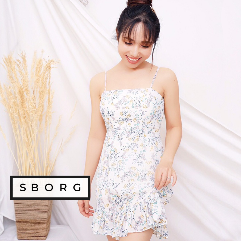 Đầm 2 dây SBORG đầm voan hoa nhí nữ tính nơ lưng sexy cute dễ thương freesize dưới 55kg quà tặng vợ