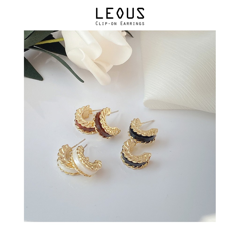 Khuyên tai kẹp không bấm lỗ chốt cố định K176 bằng hợp kim mạ vàng hình chữ C dáng ngắn Leous Accessories
