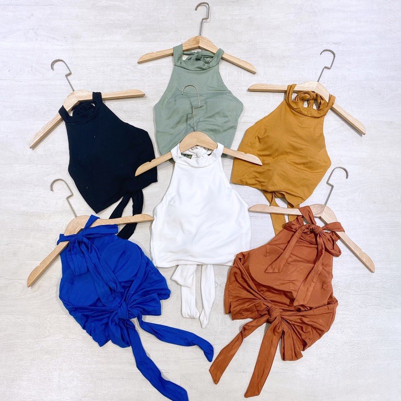 Áo Yếm Thun Hở Lưng Đồ Đi Biển Nữ Có Kèm Mút Đệm Độn Ngực Cột Buộc Dây Sau Lưng Sát Nách Sexy Trắng Đen Xanh Cam Vàng | BigBuy360 - bigbuy360.vn